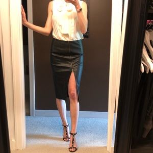 Faux Leather High Slit Skirt